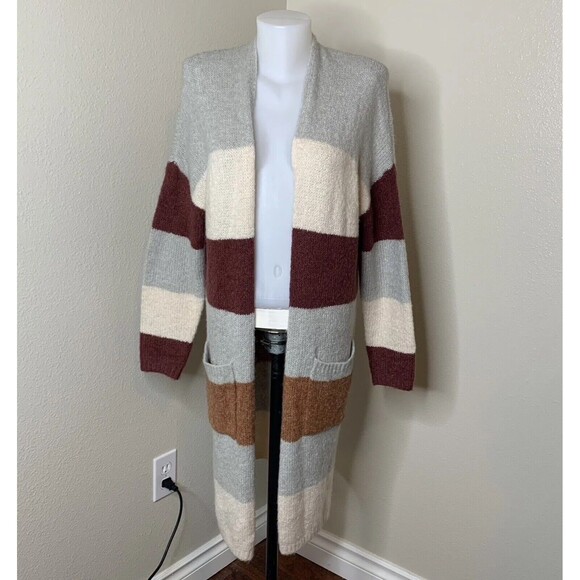 VICI Women’s Sz Small Color Block Stripes Long Cardigan Sweater Pockets - Picture 1 of 4
